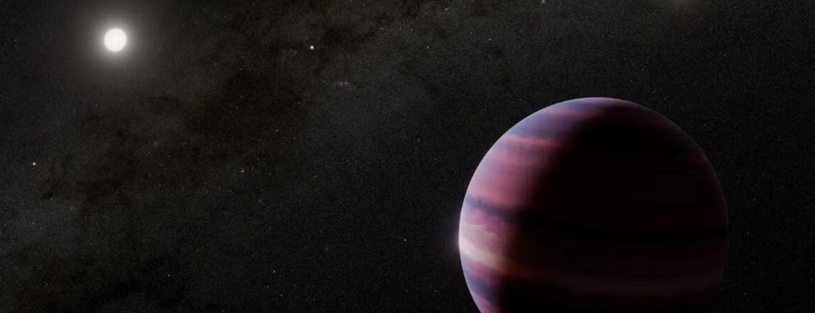 artist's impression of the binary system, with a Saturn-sized planet orbiting the primary star