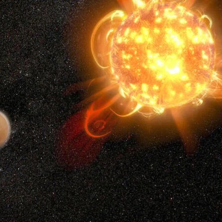The sun and planet in space